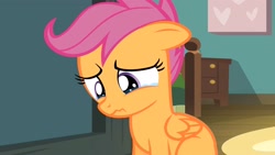 Size: 1920x1080 | Tagged: safe, screencap, character:scootaloo, species:pegasus, species:pony, episode:flight to the finish, g4, my little pony: friendship is magic, season 4, crying, sad, wavy mouth