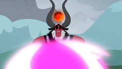 Size: 1366x768 | Tagged: safe, screencap, character:lord tirek, episode:the ending of the end, g4, my little pony: friendship is magic, blast, imminent pain, incoming, magic, magic beam, magic blast, nose piercing, nose ring, oh no, oh shit, orb, piercing, solo, tiny pupils, twilight vs tirek