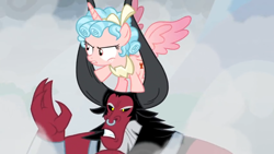 Size: 1366x768 | Tagged: safe, screencap, character:cozy glow, character:lord tirek, species:alicorn, species:pony, episode:the ending of the end, g4, my little pony: friendship is magic, alicornified, bracer, cloud, cloudy, cozycorn, race swap, smokescreen