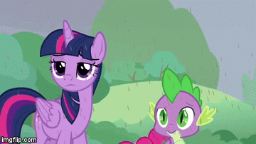 Size: 360x202 | Tagged: safe, screencap, character:pinkie pie, character:spike, character:twilight sparkle, character:twilight sparkle (alicorn), species:alicorn, species:dragon, species:earth pony, species:pony, episode:the ending of the end, g4, my little pony: friendship is magic, season 9, animated, chaos magic, discord magic, grogar's bell, happy face, magic, smiley face, this will not end well, xk-class end-of-the-world scenario