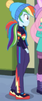 Size: 162x384 | Tagged: safe, screencap, character:fluttershy, character:rainbow dash, equestria girls:holidays unwrapped, g4, my little pony:equestria girls, animated, clothing, cropped, solo focus, winter outfit