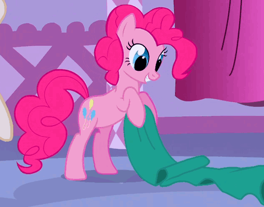 Size: 536x420 | Tagged: safe, screencap, character:pinkie pie, species:earth pony, species:pony, episode:suited for success, g4, my little pony: friendship is magic, animated, behaving like a cat, carousel boutique, crepuscular rays, cute, diapinkes, female, mare, pinkie being pinkie, pinkie cat, silly, silly pony, smiling, solo