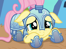 Size: 2048x1536 | Tagged: safe, artist:generalender15, screencap, character:fluttershy, species:pony, episode:the crystal empire, g4, my little pony: friendship is magic, armor, cute, dawwww, floppy ears, jousting outfit, knight, royal guard armor, shyabetes, solo