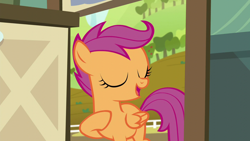 Size: 1280x720 | Tagged: safe, screencap, character:scootaloo, species:pegasus, species:pony, episode:brotherhooves social, g4, my little pony: friendship is magic, eyes closed, female, filly, open mouth, solo