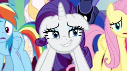 Size: 1920x1080 | Tagged: safe, screencap, character:princess celestia, character:princess luna, character:rainbow dash, character:rarity, species:pony, episode:the ending of the end, g4, my little pony: friendship is magic, floppy ears, invisible stallion, lidded eyes, out of context