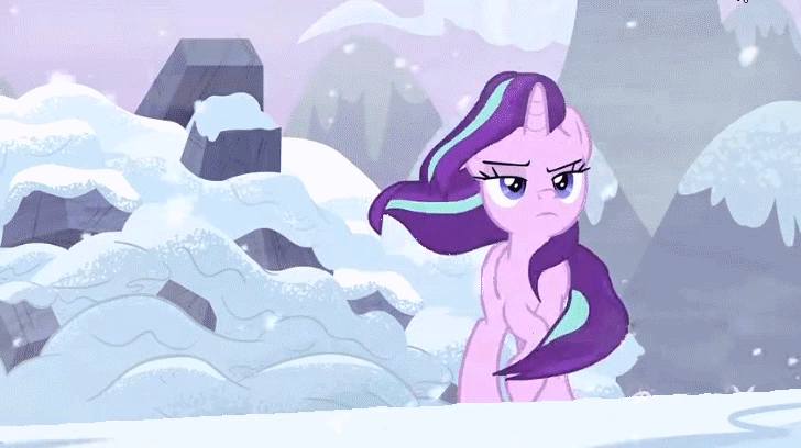 Size: 728x408 | Tagged: safe, editor:torpy-ponius, screencap, character:starlight glimmer, species:pony, species:unicorn, episode:the ending of the end, g4, my little pony: friendship is magic, animated, badass, cool guys don't look at explosions, explosion, fire, frown, glim glam, lidded eyes, photoshop, series finale, solo, starlight glimmer in places she shouldn't be, walking away, walking away from explosion, windswept mane