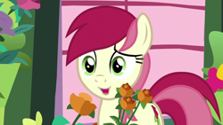 Size: 1920x1080 | Tagged: safe, screencap, character:roseluck, species:pony, episode:student counsel, cute, cuteluck, flower, solo