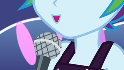 Size: 1920x1080 | Tagged: safe, screencap, character:rainbow dash, equestria girls:spring breakdown, g4, my little pony:equestria girls, all good (song), close-up, extreme close up, female, microphone, open mouth, singing, sleeveless, solo