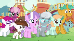 Size: 1280x720 | Tagged: safe, screencap, character:cheerilee, character:diamond tiara, character:pipsqueak, character:silver spoon, character:snails, character:snips, species:earth pony, species:pony, species:unicorn, episode:crusaders of the lost mark, g4, my little pony: friendship is magic, animated, colt, female, filly, glasses, jewelry, little red, male, mare, necklace, pearl necklace, sound, tiara, webm