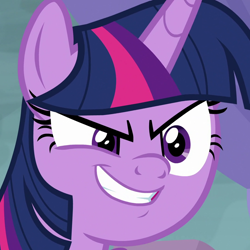 Size: 1078x1078 | Tagged: safe, screencap, character:twilight sparkle, character:twilight sparkle (alicorn), species:alicorn, species:pony, episode:the ending of the end, g4, my little pony: friendship is magic, cropped, evil grin, faec, female, grin, mare, rapeface, smiling, solo