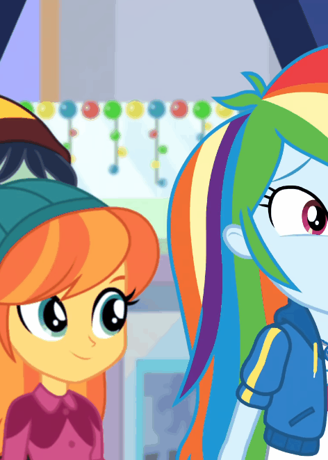 Size: 472x662 | Tagged: safe, screencap, character:daring do, character:desert sage, character:rainbow dash, equestria girls:holidays unwrapped, g4, my little pony:equestria girls, animated, cardboard cutout, chestnut magnifico, cropped, dashing through the mall, desert sage, geode of super speed, gif, magical geodes, orange sunrise, waldo whereabout