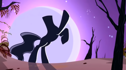 Size: 2184x1226 | Tagged: safe, screencap, species:pony, episode:sleepless in ponyville, g4, my little pony: friendship is magic, cropped, headless, headless horse, moon, rearing, scary tree, season 3, silhouette, solo, the headless horse (character), tree