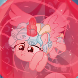 Size: 700x700 | Tagged: safe, screencap, character:cozy glow, species:alicorn, species:pony, episode:the ending of the end, g4, my little pony: friendship is magic, alicornified, cozycorn, cropped, force field, glowing horn, horn, magic, race swap, solo