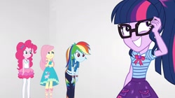 Size: 2416x1349 | Tagged: safe, screencap, character:fluttershy, character:pinkie pie, character:rainbow dash, character:twilight sparkle, character:twilight sparkle (scitwi), species:eqg human, equestria girls:rollercoaster of friendship, g4, my little pony:equestria girls, female, nervous grin