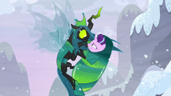 Size: 1280x720 | Tagged: safe, screencap, character:queen chrysalis, character:starlight glimmer, episode:the ending of the end, g4, my little pony: friendship is magic, cocoon, evil, evil grin, grin, scared, smiling, starlight vs chrysalis, ultimate chrysalis