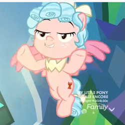 Size: 593x591 | Tagged: safe, screencap, character:cozy glow, species:alicorn, species:pony, episode:the ending of the end, g4, my little pony: friendship is magic, alicornified, cozycorn, cropped, discovery family logo, faec, lip bite, race swap, solo