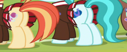 Size: 2729x1119 | Tagged: safe, screencap, character:lighthoof, character:shimmy shake, species:pony, butt, cheerleader, cropped, cutie mark, plot, tail, technically an upskirt shot