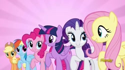 Size: 1280x720 | Tagged: safe, screencap, character:applejack, character:fluttershy, character:pinkie pie, character:rainbow dash, character:rarity, character:twilight sparkle, character:twilight sparkle (alicorn), species:alicorn, species:pony, species:unicorn, episode:fame and misfortune, g4, my little pony: friendship is magic, channel, discovery family, discovery family logo, flawless, mane six, smiling, song