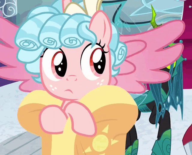 Size: 640x516 | Tagged: safe, screencap, character:cozy glow, character:lord tirek, character:queen chrysalis, species:alicorn, species:centaur, species:changeling, species:pony, episode:the ending of the end, g4, my little pony: friendship is magic, alicornified, animated, changeling queen, clothing, cozy glow is not amused, cozybetes, cozycorn, cropped, cute, female, filly, flying, former queen chrysalis, freckles, gif, horn, legion of doom, race swap, robe, shaking, shivering, solo focus, spread wings, ultimate chrysalis, unamused, wings