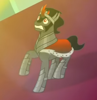 Size: 200x205 | Tagged: safe, screencap, character:king sombra, species:pony, species:unicorn, episode:the beginning of the end, g4, my little pony: friendship is magic, armor, cape, clothing, cropped, crown, cute, jewelry, male, picture for breezies, raised hoof, red horn, regalia, satisfying frown, solo, sombradorable, stallion, worried