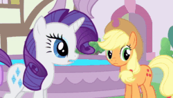 Size: 1280x720 | Tagged: safe, screencap, character:applejack, character:rarity, character:twilight sparkle, character:twilight sparkle (unicorn), species:earth pony, species:pony, species:unicorn, episode:a bird in the hoof, g4, my little pony: friendship is magic, animated, female, fountain, mare, sound, webm
