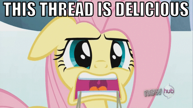 Size: 640x360 | Tagged: safe, screencap, character:fluttershy, episode:keep calm and flutter on, g4, my little pony: friendship is magic, all new, animated, hub logo, image macro, reaction image, solo, text, thread
