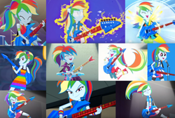 Size: 1714x1150 | Tagged: safe, editor:dashiewashiemlp, screencap, character:rainbow dash, episode:friendship through the ages, episode:guitar centered, equestria girls:legend of everfree, equestria girls:rainbow rocks, equestria girls:spring breakdown, g4, my little pony:equestria girls, all good (song), awesome as i want to be, better than ever, clothing, collage, guitar, legend you were meant to be, musical instrument, rock, welcome to the show