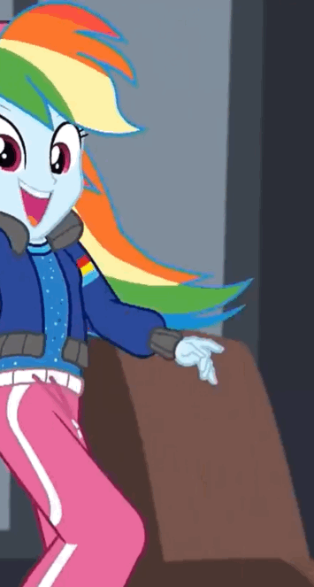 Size: 355x663 | Tagged: safe, screencap, character:pinkie pie, character:rainbow dash, episode:get the show on the road, eqg summertime shorts, g4, my little pony:equestria girls, animated, cropped, gif, hip sway, rapper dash, solo focus, swaying hips