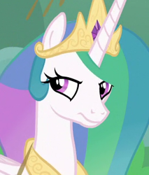Size: 268x315 | Tagged: safe, screencap, character:princess celestia, species:alicorn, species:pony, episode:the ending of the end, g4, my little pony: friendship is magic, annoyed, celestia is not amused, cropped, crown, female, folded wings, frown, jewelry, mare, narrowed eyes, reaction image, regalia, solo, unamused, wings