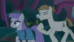 Size: 1280x720 | Tagged: safe, screencap, character:maud pie, character:mudbriar, episode:student counsel, cutie mark, identifying wood, multitasking, running, smiling, stick, when he smiles