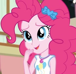 Size: 736x717 | Tagged: safe, screencap, character:pinkie pie, episode:constructive criticism, g4, my little pony:equestria girls, bust, constructive criticism: pinkie pie, cropped, cute, diapinkes, female, geode of sugar bombs, magical geodes, open mouth, solo