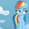 Size: 100x100 | Tagged: safe, screencap, character:rainbow dash, species:pegasus, species:pony, episode:sonic rainboom, g4, my little pony: friendship is magic, animated, annoyed, female, lidded eyes, mare, picture for breezies, solo, tail flick