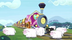 Size: 1920x1080 | Tagged: safe, screencap, character:john bull, species:pony, species:sheep, episode:the last problem, g4, my little pony: friendship is magic, black sheep, cloven hooves, friendship express, solo, train