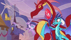 Size: 1920x1080 | Tagged: safe, screencap, character:basil, character:princess ember, character:prominence, species:dragon, episode:the last problem, g4, my little pony: friendship is magic, amarant, bloodstone scepter, dragoness, fan, female, male, vex