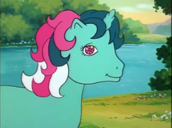 Size: 771x577 | Tagged: safe, screencap, character:fizzy, species:pony, species:twinkle eyed pony, episode:the magic coins, g1, my little pony 'n friends, cute, fizzybetes, river, solo