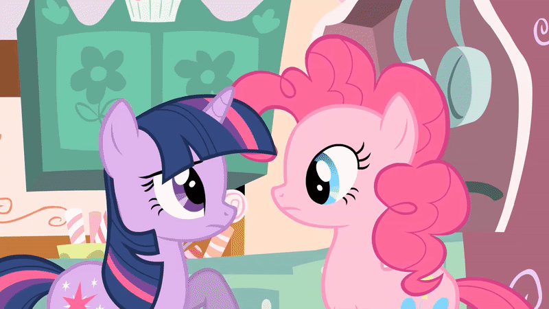 Size: 800x450 | Tagged: safe, screencap, character:pinkie pie, character:twilight sparkle, character:twilight sparkle (unicorn), species:earth pony, species:pony, species:unicorn, episode:green isn't your color, g4, my little pony: friendship is magic, animated, behaving like a dog, confused, cute, diapinkes, digging, eyes closed, female, frown, gif, horses doing horse things, looking down, mare, miming, open mouth, pawing the ground, pinkie being pinkie, pose, raised hoof, smiling