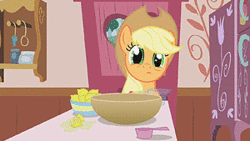 Size: 250x141 | Tagged: safe, screencap, character:applejack, species:earth pony, species:pony, episode:applebuck season, g4, my little pony: friendship is magic, animated, derp, faec, female, mare, reaction image, solo
