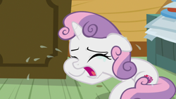 Size: 1920x1080 | Tagged: safe, screencap, character:sweetie belle, species:pony, species:unicorn, episode:the last crusade, g4, my little pony: friendship is magic, crying, cutie mark, female, filly, floppy ears, sad, solo, the cmc's cutie marks