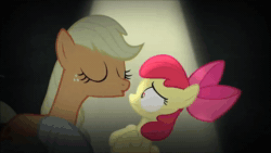 Size: 1280x720 | Tagged: safe, screencap, character:apple bloom, character:applejack, character:big mcintosh, character:granny smith, species:earth pony, species:pony, episode:bloom and gloom, g4, my little pony: friendship is magic, animated, apple family, applejack's hat, clothing, cowboy hat, female, filly, hat, male, mare, nightmare, nope, sound, stallion, voice swap, webm