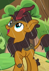 Size: 620x900 | Tagged: safe, screencap, character:pumpkin smoke, species:kirin, episode:sounds of silence, g4, my little pony: friendship is magic, cropped, cute, happy, looking up, male, open mouth, raised hoof, solo