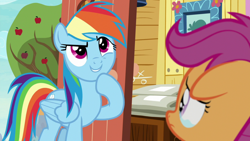Size: 1920x1080 | Tagged: safe, screencap, character:rainbow dash, character:scootaloo, species:pegasus, species:pony, episode:the last crusade, g4, my little pony: friendship is magic, crying, teary eyes, thinking