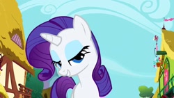 Size: 1280x720 | Tagged: safe, screencap, character:rarity, species:pony, species:unicorn, episode:the ticket master, g4, my little pony: friendship is magic, female, lidded eyes, mare, ponyville, solo