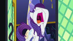 Size: 1920x1080 | Tagged: safe, screencap, character:rarity, species:pony, species:unicorn, episode:dragon dropped, g4, my little pony: friendship is magic, drama queen, facehoof, female, mare, marshmelodrama, messy hair, messy mane, nose in the air, open mouth, rarity being rarity, solo, twilight's castle, uvula, volumetric mouth