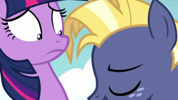 Size: 1188x668 | Tagged: safe, screencap, character:star tracker, character:twilight sparkle, character:twilight sparkle (alicorn), species:alicorn, species:earth pony, species:pony, episode:once upon a zeppelin, g4, my little pony: friendship is magic, female, male, out of context, too close