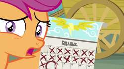 Size: 1920x1080 | Tagged: safe, screencap, character:scootaloo, species:pegasus, species:pony, episode:the last crusade, g4, my little pony: friendship is magic, calendar, solo