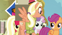 Size: 1280x720 | Tagged: safe, screencap, character:apple bloom, character:mane allgood, character:scootaloo, character:sweetie belle, species:pegasus, species:pony, episode:the last crusade, g4, my little pony: friendship is magic, cutie mark crusaders