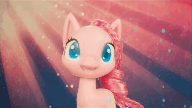 Size: 640x360 | Tagged: safe, screencap, character:pinkie pie, species:earth pony, species:pony, g4.5, my little pony:pony life, animated, creepy, female, gif, head shake, mare, reaction image, shaking, solo, toy