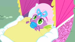 Size: 1280x720 | Tagged: safe, screencap, character:spike, episode:the ticket master, g4, my little pony: friendship is magic, disguise, pacifier, solo, stroller