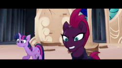 Size: 1920x1080 | Tagged: safe, screencap, character:storm king, character:tempest shadow, character:twilight sparkle, character:twilight sparkle (alicorn), species:alicorn, species:pony, species:unicorn, my little pony: the movie (2017), adorable distress, animated, anime eyes, antagonist, bleh, broken horn, canterlot castle, cross-eyed, crown, cute, eye scar, eyelashes, faec, fangs, female, frown, group hug, holding a pony, horn, horns, hug, jewelry, male, mare, mocking, open mouth, regalia, sarcasm, scar, smiling, sound, squeezing, squishy, staff, staff of sacanas, stained glass, storm king's emblem, stormabetes, talking, tempestbetes, tongue out, trio, twiabetes, villains touching twilight, webm, yeti