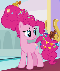 Size: 675x805 | Tagged: safe, screencap, character:pinkie pie, species:earth pony, species:pony, episode:the last problem, g4, my little pony: friendship is magic, cropped, older, older pinkie pie, rubber duck, solo, teddy bear